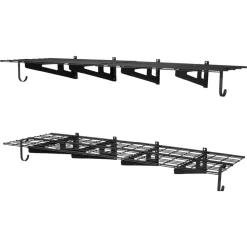 VEVOR 2-Tier Heavy Duty Wall Garage Shelving, 8 Pack 1 x 3 ft Steel Wall Mounted Shelving Unit with Hooks, 24 x 72 Inch Per Shelf Floating Storage Metal Rack, 1000 lbs Total Weight Capacity, Black