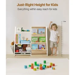 VEVOR 3-Tier Kids Bookshelf, Toy Storage Organizer for Toddler, Book Shelf for Kids Rooms with Sling Book Rack and Storage Bag, Kids Storage Book Shelves for Kids Room, Playroom, Kindergarten, Nursery