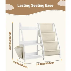VEVOR 3-Tier Kids Bookshelf, Toy Storage Organizer for Toddler, Book Shelf for Kids Rooms with Sling Book Rack and Storage Bag, Kids Storage Book Shelves for Kids Room, Playroom, Kindergarten, Nursery