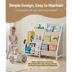 VEVOR 3-Tier Kids Bookshelf, Toy Storage Organizer for Toddler, Book Shelf for Kids Rooms with Sling Book Rack and Storage Bag, Kids Storage Book Shelves for Kids Room, Playroom, Kindergarten, Nursery