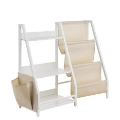 VEVOR 3-Tier Kids Bookshelf, Toy Storage Organizer for Toddler, Book Shelf for Kids Rooms with Sling Book Rack and Storage Bag, Kids Storage Book Shelves for Kids Room, Playroom, Kindergarten, Nursery
