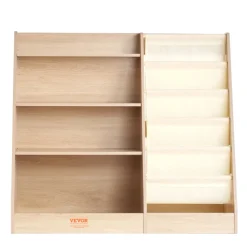 VEVOR 4-Tier Kids Wooden Bookshelf, Six-Layer Sling Bookcase, Baby Storage Book Rack, Book Toy Organizer Cabinet, for Kids Room, Playroom, Kindergarten, Nursery