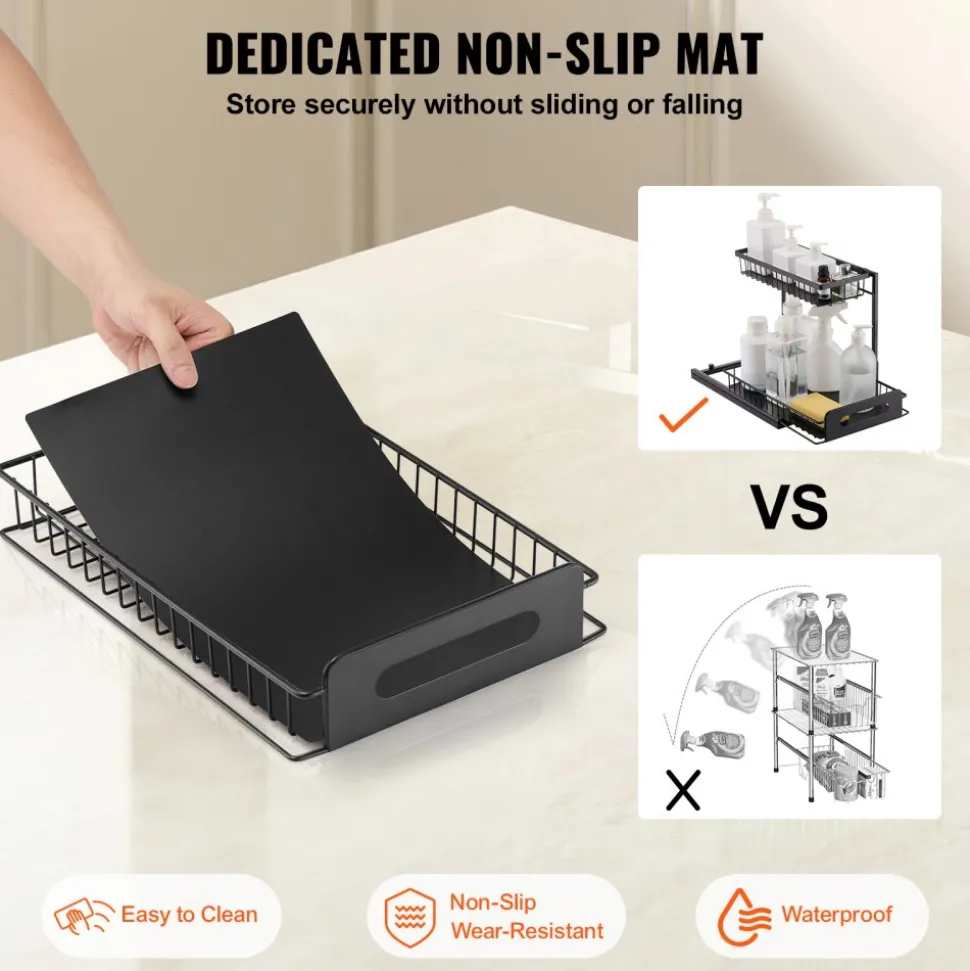 VEVOR 2 Tier Pull Out Cabinet Organizer(10.7"W x 14.2"D ), Under Sink Organizer and Storage, Slide Out Drawer Cabinet Organizer, Wire Basket Sliding Shelf, 12.5"Wx15.5"Dx13"H Install Size for Cabinet