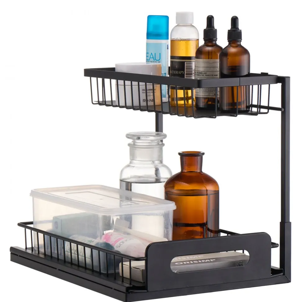 VEVOR 2 Tier Pull Out Cabinet Organizer(10.7"W x 14.2"D ), Under Sink Organizer and Storage, Slide Out Drawer Cabinet Organizer, Wire Basket Sliding Shelf, 12.5"Wx15.5"Dx13"H Install Size for Cabinet