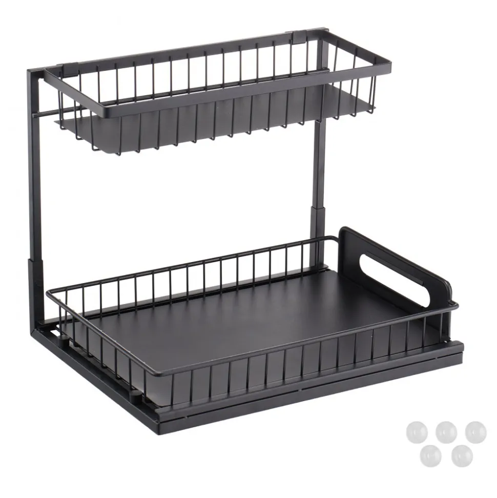 VEVOR 2 Tier Pull Out Cabinet Organizer(10.7"W x 14.2"D ), Under Sink Organizer and Storage, Slide Out Drawer Cabinet Organizer, Wire Basket Sliding Shelf, 12.5"Wx15.5"Dx13"H Install Size for Cabinet