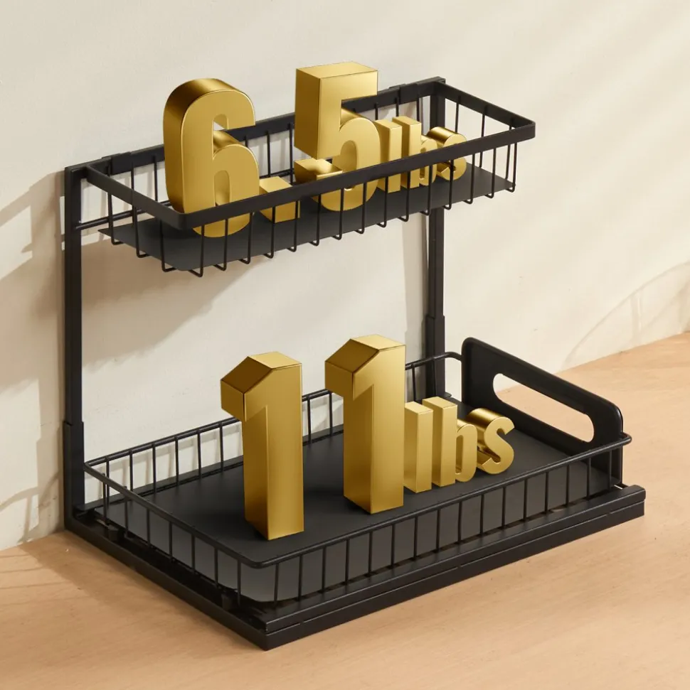 VEVOR 2 Tier Pull Out Cabinet Organizer(10.7"W x 14.2"D ), Under Sink Organizer and Storage, Slide Out Drawer Cabinet Organizer, Wire Basket Sliding Shelf, 12.5"Wx15.5"Dx13"H Install Size for Cabinet