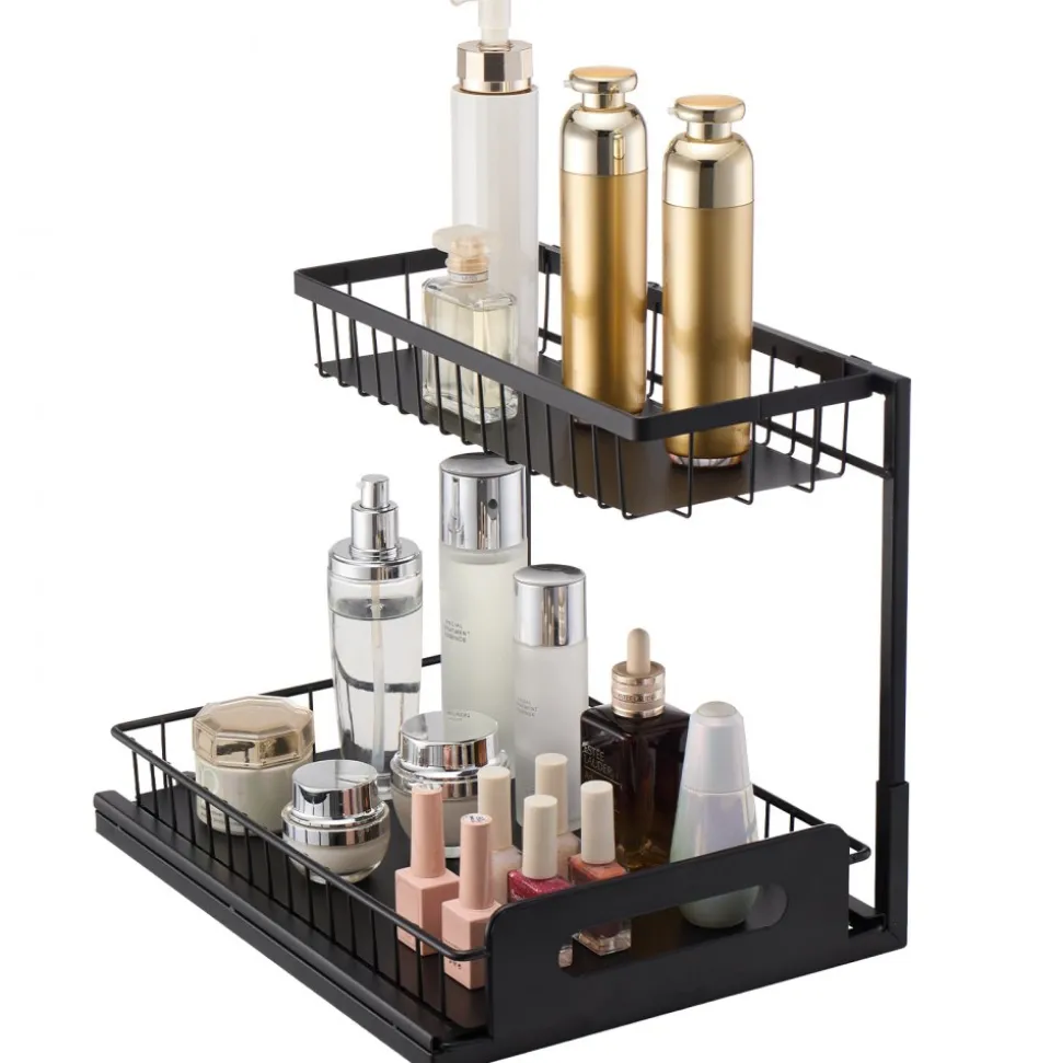 VEVOR 2 Tier Pull Out Cabinet Organizer(10.7"W x 14.2"D ), Under Sink Organizer and Storage, Slide Out Drawer Cabinet Organizer, Wire Basket Sliding Shelf, 12.5"Wx15.5"Dx13"H Install Size for Cabinet