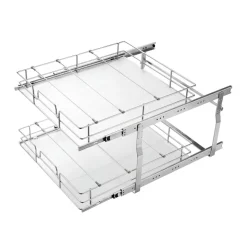 VEVOR 2 Tier Pull Out Cabinet Organizer 14.17"W x 21.06"D Slide Out Drawers, for Kitchen Bathroom Pantry Organization, Chrome-Plated Finish, Heavy Duty Steel Storage Sliding Shelves for Base Cabinets