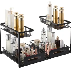 VEVOR 2 Tier Pull Out Cabinet Organizer(10.7"W x 14.2"D ), Under Sink Organizer and Storage, Slide Out Drawer Cabinet Organizer, Wire Basket Shelf, 25.5"Wx15.5"Dx13"H Install Size for Cabinet (2 Pack)