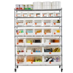 VEVOR 7-Tier Rolling Bin Storage Rack, 26 Organizer Bins, Bin Rack Storage Steel Wire Shelving System with Wheels, Mobile Tool Organizer for Garage, Warehouse, Office, Restaurant, Classroom, Kitchen