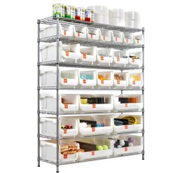 VEVOR 7-Tier Rolling Bin Storage Rack, 26 Organizer Bins, Bin Rack Storage Steel Wire Shelving System with Wheels, Mobile Tool Organizer for Garage, Warehouse, Office, Restaurant, Classroom, Kitchen