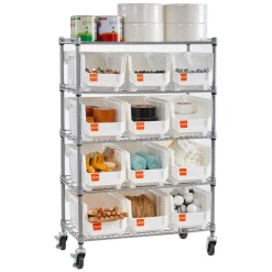 VEVOR 5-Tier Rolling Bin Storage Rack, 12 Organizer Bins, Bin Rack Storage Steel Wire Shelving System with Wheels, Mobile Tool Organizer for Garage, Warehouse, Office, Restaurant, Classroom, Kitchen