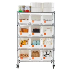VEVOR 5-Tier Rolling Bin Storage Rack, 12 Organizer Bins, Bin Rack Storage Steel Wire Shelving System with Wheels, Mobile Tool Organizer for Garage, Warehouse, Office, Restaurant, Classroom, Kitchen