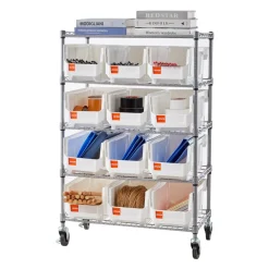 VEVOR 5-Tier Rolling Bin Storage Rack, 12 Organizer Bins, Bin Rack Storage Steel Wire Shelving System with Wheels, Mobile Tool Organizer for Garage, Warehouse, Office, Restaurant, Classroom, Kitchen