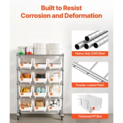 VEVOR 5-Tier Rolling Bin Storage Rack, 12 Organizer Bins, Bin Rack Storage Steel Wire Shelving System with Wheels, Mobile Tool Organizer for Garage, Warehouse, Office, Restaurant, Classroom, Kitchen