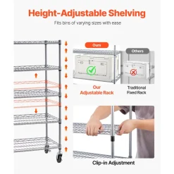 VEVOR 5-Tier Rolling Bin Storage Rack, 12 Organizer Bins, Bin Rack Storage Steel Wire Shelving System with Wheels, Mobile Tool Organizer for Garage, Warehouse, Office, Restaurant, Classroom, Kitchen