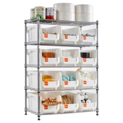 VEVOR 5-Tier Rolling Bin Storage Rack, 12 Organizer Bins, Bin Rack Storage Steel Wire Shelving System with Wheels, Mobile Tool Organizer for Garage, Warehouse, Office, Restaurant, Classroom, Kitchen