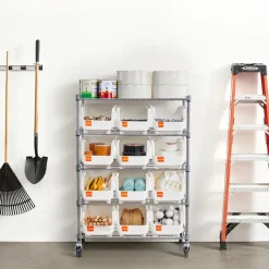 VEVOR 5-Tier Rolling Bin Storage Rack, 12 Organizer Bins, Bin Rack Storage Steel Wire Shelving System with Wheels, Mobile Tool Organizer for Garage, Warehouse, Office, Restaurant, Classroom, Kitchen