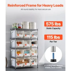 VEVOR 5-Tier Rolling Bin Storage Rack, 12 Organizer Bins, Bin Rack Storage Steel Wire Shelving System with Wheels, Mobile Tool Organizer for Garage, Warehouse, Office, Restaurant, Classroom, Kitchen