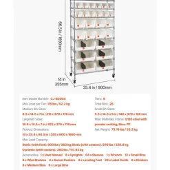 VEVOR 5-Tier Rolling Bin Storage Rack, 16 Organizer Bins, Bin Rack Storage Steel Wire Shelving System with Wheels, Mobile Tool Organizer for Garage, Warehouse, Office, Restaurant, Classroom, Kitchen