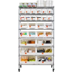 VEVOR 8-Tier Rolling Bin Storage Rack, 26 Organizer Bins, Bin Rack Storage Steel Wire Shelving System with Wheels, Mobile Tool Organizer for Garage, Warehouse, Office, Restaurant, Classroom, Kitchen