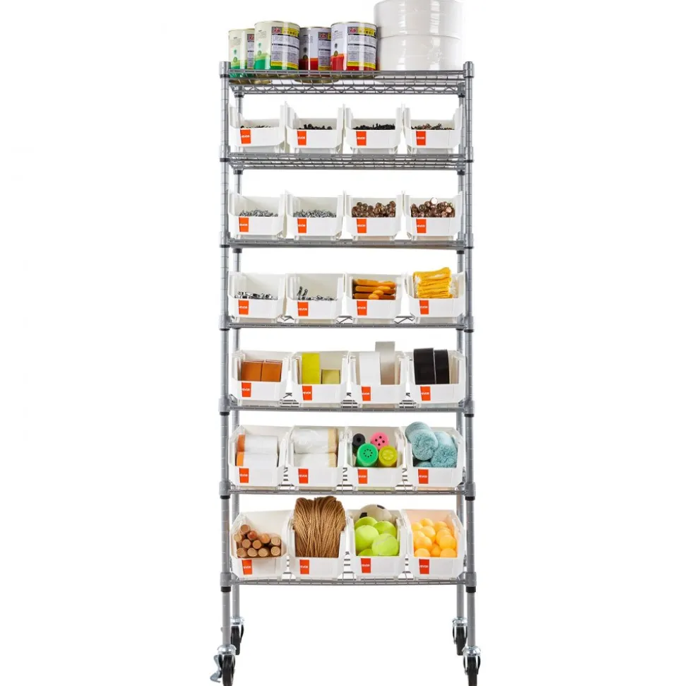VEVOR 7-Tier Rolling Bin Storage Rack, 24 Small Bins, Bin Rack Storage Steel Wire Shelving System with Wheels, Mobile Tool Organizer for Garage, Warehouse, Office, Restaurant, Classroom, Kitchen