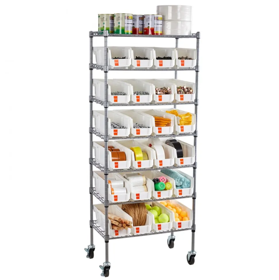 VEVOR 7-Tier Rolling Bin Storage Rack, 24 Small Bins, Bin Rack Storage Steel Wire Shelving System with Wheels, Mobile Tool Organizer for Garage, Warehouse, Office, Restaurant, Classroom, Kitchen