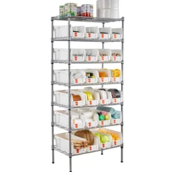 VEVOR 7-Tier Rolling Bin Storage Rack, 24 Small Bins, Bin Rack Storage Steel Wire Shelving System with Wheels, Mobile Tool Organizer for Garage, Warehouse, Office, Restaurant, Classroom, Kitchen