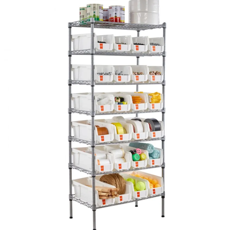 VEVOR 7-Tier Rolling Bin Storage Rack, 24 Small Bins, Bin Rack Storage Steel Wire Shelving System with Wheels, Mobile Tool Organizer for Garage, Warehouse, Office, Restaurant, Classroom, Kitchen