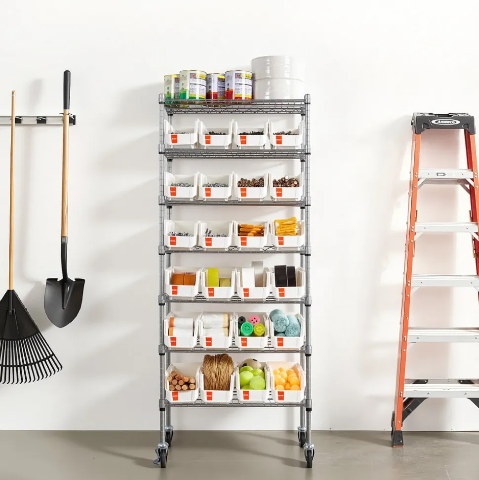 VEVOR 7-Tier Rolling Bin Storage Rack, 24 Small Bins, Bin Rack Storage Steel Wire Shelving System with Wheels, Mobile Tool Organizer for Garage, Warehouse, Office, Restaurant, Classroom, Kitchen