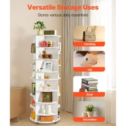 VEVOR 7 Tier Rotating Shoe Rack Tower with Adjustable Shelves, Movable 360° Spinning Carousel Display with Wheels, Lazy Susan Organizer Closet for Bedroom, Living Room, Entryway, Closet, White