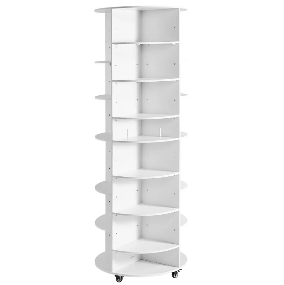 VEVOR 7 Tier Rotating Shoe Rack Tower with Adjustable Shelves, Movable 360° Spinning Carousel Display with Wheels, Lazy Susan Organizer Closet for Bedroom, Living Room, Entryway, Closet, White