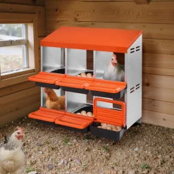 VEVOR 2 Tiers Chicken Nesting Boxes, 6 Compartments, Metal Egg Laying Boxes with Protective Collection Lids, Roll Out Nesting Box, Easy to Assemble, Ideal for Hens, Ducks, Chickens, and Other Poultry