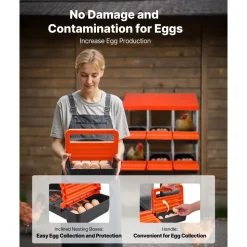 VEVOR 2 Tiers Chicken Nesting Boxes, 6 Compartments, Metal Egg Laying Boxes with Protective Collection Lids, Roll Out Nesting Box, Easy to Assemble, Ideal for Hens, Ducks, Chickens, and Other Poultry