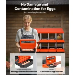 VEVOR 2 Tiers Chicken Nesting Boxes, 8 Compartments, Metal Egg Laying Boxes with Protective Collection Lids, Roll Out Nesting Box, Easy to Assemble, Ideal for Hens, Ducks, Chickens, and Other Poultry