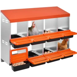 VEVOR 2 Tiers Chicken Nesting Boxes, 8 Compartments, Metal Egg Laying Boxes with Protective Collection Lids, Roll Out Nesting Box, Easy to Assemble, Ideal for Hens, Ducks, Chickens, and Other Poultry