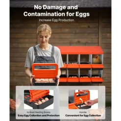 VEVOR 2 Tiers Chicken Nesting Boxes, 10 Compartments, Metal Egg Laying Boxes with Protective Collection Lids, Roll Out Nesting Box, Easy to Assemble, Ideal for Hens, Ducks, Chickens, and Other Poultry