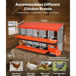 VEVOR 2 Tiers Chicken Nesting Boxes, 10 Compartments, Metal Egg Laying Boxes with Protective Collection Lids, Roll Out Nesting Box, Easy to Assemble, Ideal for Hens, Ducks, Chickens, and Other Poultry