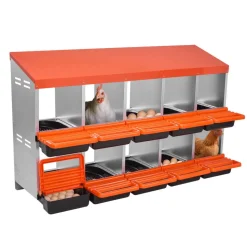 VEVOR 2 Tiers Chicken Nesting Boxes, 10 Compartments, Metal Egg Laying Boxes with Protective Collection Lids, Roll Out Nesting Box, Easy to Assemble, Ideal for Hens, Ducks, Chickens, and Other Poultry