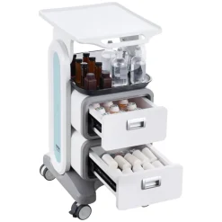VEVOR 3 Tiers Lab Carts, Lab Utility Cart with 2 Drawers & 1 Top Tray, Mobile Medical Cart with ABS Material, Lab Rolling Cart with 4 Silent Wheels for Lab, Clinic, Hospital, Salon, White