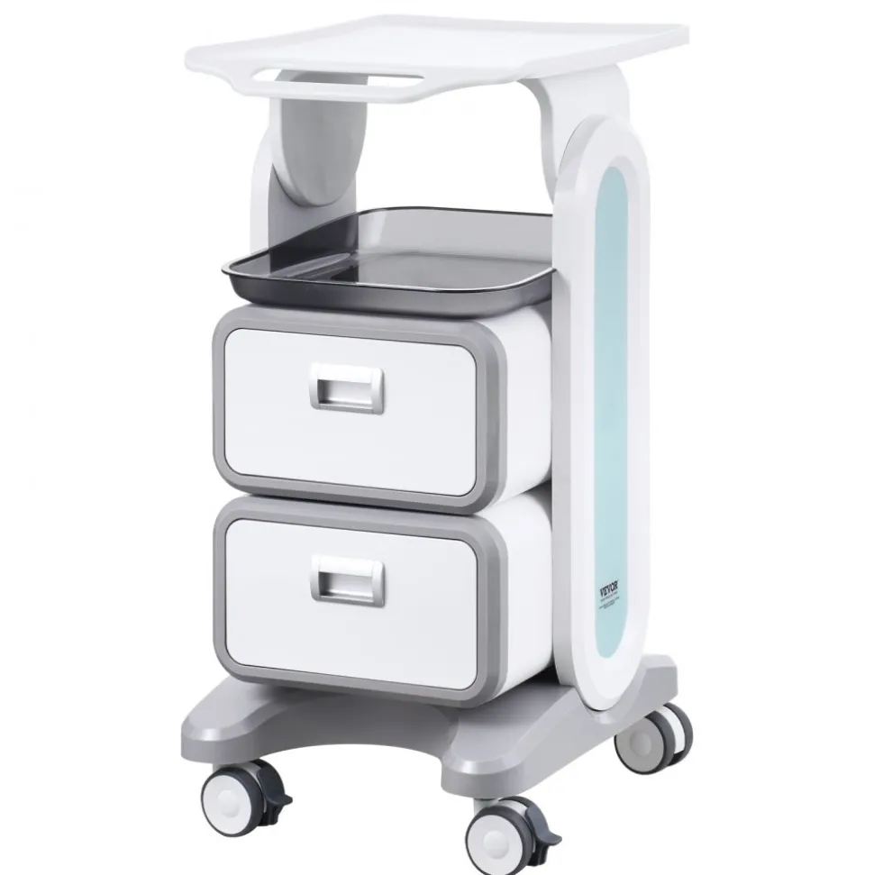 VEVOR 3 Tiers Lab Carts, Lab Utility Cart with 2 Drawers & 1 Top Tray, Mobile Medical Cart with ABS Material, Lab Rolling Cart with 4 Silent Wheels for Lab, Clinic, Hospital, Salon, White