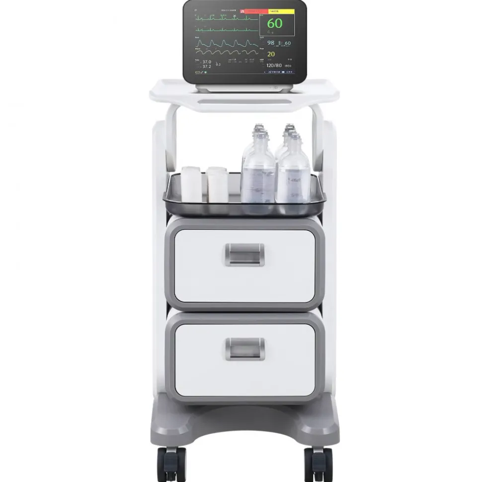 VEVOR 3 Tiers Lab Carts, Lab Utility Cart with 2 Drawers & 1 Top Tray, Mobile Medical Cart with ABS Material, Lab Rolling Cart with 4 Silent Wheels for Lab, Clinic, Hospital, Salon, White