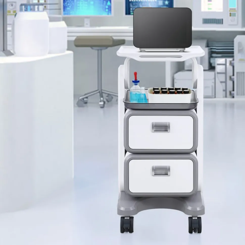 VEVOR 3 Tiers Lab Carts, Lab Utility Cart with 2 Drawers & 1 Top Tray, Mobile Medical Cart with ABS Material, Lab Rolling Cart with 4 Silent Wheels for Lab, Clinic, Hospital, Salon, White