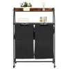 VEVOR 2 Tiers Laundry Sorter, Tall Laundry Hamper with Metal Frame and Wooden Tabletop, 2 Section Rolling Basket Organizer Storage with Ladder Shelves and 600D Oxford Cloth Bags for Dirty Clothes