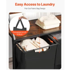 VEVOR 2 Tiers Laundry Sorter, Tall Laundry Hamper with Metal Frame and Wooden Tabletop, 2 Section Rolling Basket Organizer Storage with Ladder Shelves and 600D Oxford Cloth Bags for Dirty Clothes