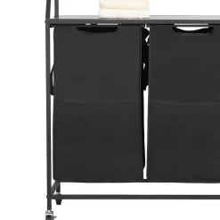 VEVOR 2 Tiers Laundry Sorter, Tall Laundry Hamper with Metal Frame and Wooden Tabletop, 2 Section Rolling Basket Organizer Storage with Ladder Shelves and 600D Oxford Cloth Bags for Dirty Clothes