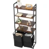 VEVOR 4 Tiers Laundry Sorter, Tall Laundry Hamper with Shelves and Hooks, 2 Section Freestanding Basket Organizer Storage with 600D Oxford Cloth Bags and Ladder Shelves for Dirty Clothes, Bathroom