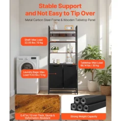 VEVOR 4 Tiers Laundry Sorter, Tall Laundry Hamper with Shelves and Hooks, 2 Section Freestanding Basket Organizer Storage with 600D Oxford Cloth Bags and Ladder Shelves for Dirty Clothes, Bathroom