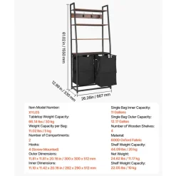 VEVOR 4 Tiers Laundry Sorter, Tall Laundry Hamper with Shelves and Hooks, 2 Section Freestanding Basket Organizer Storage with 600D Oxford Cloth Bags and Ladder Shelves for Dirty Clothes, Bathroom