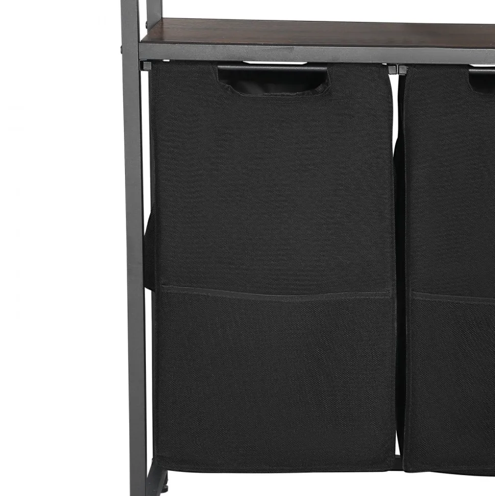VEVOR 4 Tiers Laundry Sorter, Tall Laundry Hamper with Shelves and Hooks, 2 Section Freestanding Basket Organizer Storage with 600D Oxford Cloth Bags and Ladder Shelves for Dirty Clothes, Bathroom